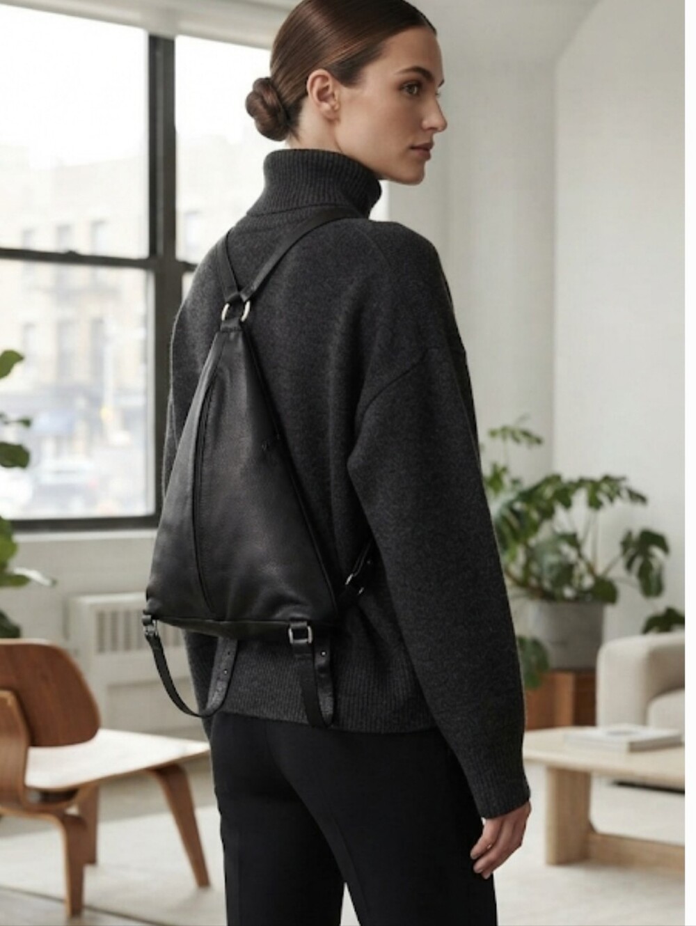 The Original Bree Genuine Leather Triangle Backpack Black